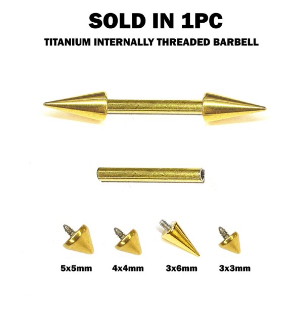 Titanium Gold Spike Barbell Nipple Piercing 16G 14G Internally Threaded Cones/Spike Piercing Earring, Nose Bridge, Cartilage Piercing