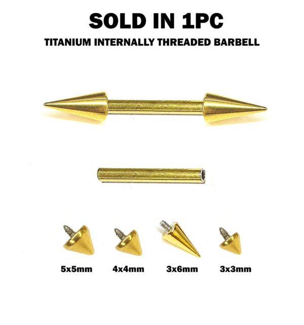 il_fullxfull.6066342085_nbjx Titanium Gold Spike Barbell Nipple Piercing 16G 14G Internally Threaded Cones/Spike Piercing Earring, Nose Bridge, Cartilage Piercing