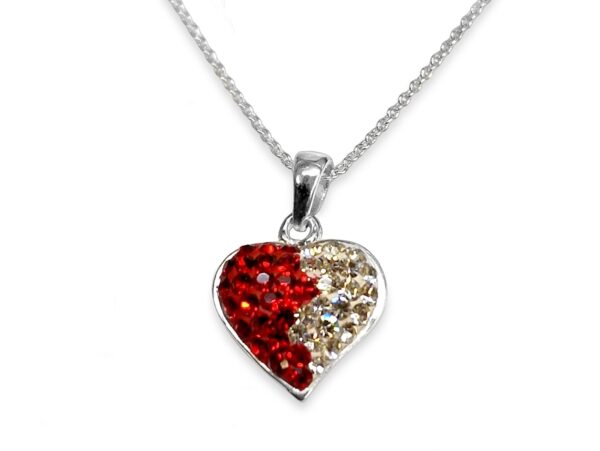 Silver Heart Pendant Necklace with High quality CZ Crystals and Adjustable Silver Chain Necklace