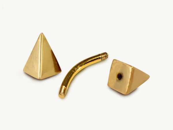 14K Gold Spike Pyramid Eyebrow Piercing Curved Barbell Piercing, Cartilage Piercing, Belly Ring - 16G Body Jewellery Gold Bent Bar