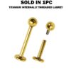 Titanium Gold Labret Stud Piercing 16G 14G Internally Threaded Lip Jewellery, Lip Ring, Tragus Earring - 6mm to 12mm