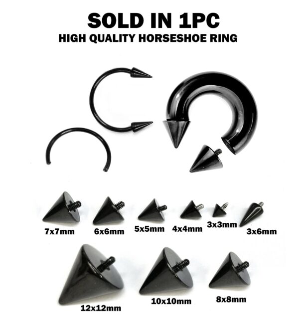 il_fullxfull.6091402618_5y2u Black Spike Septum Nose Ring Horseshoe Ring Internally Threaded 16G to 00G Circular Barbell CBB/CBR Body Piercing
