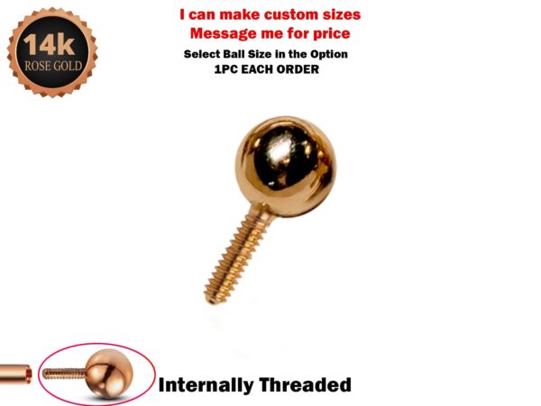 14K Solid Gold Piercing Balls Replacement for Internally Threaded Piercing Barbell, CBB, Curved Bar and Labrets