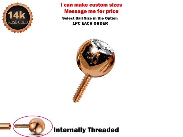 14K Solid Gold Piercing Balls Replacement for Internally Threaded Piercing Barbell, CBB, Curved Bar and Labrets