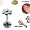 14K White Gold Flower Tragus Earring, Labret Stud, Helix Cartilage Piercing - Internally Threading Body Jewellery Ear Piercing