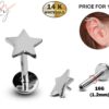 14K White Gold Star Shape Tragus Earring, Labret Stud, Helix Cartilage Piercing - Internally Threading Body Jewellery Ear Piercing