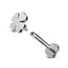 14K White Gold Clover Leaf Tragus Earring, Labret Stud, Helix Cartilage Piercing - Internally Threading Body Jewellery Ear Piercing