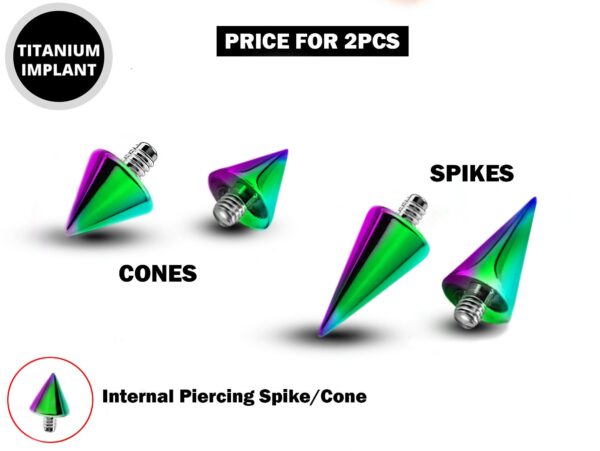 Piercing Spikes Replacement Loose Parts for Internally Threaded Piercing - Titanium Spike and Cones for 16g 14g Barbells Body Piercing