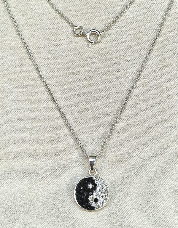 Silver Yin Yang Pendant Necklace with High quality CZ Crystals and Adjustable Silver Chain Necklace