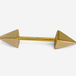 14K Real Gold 4 Side Spike Pyramid Barbell Piercing, Nipple Jewelry, Barbell Earrings - 16G Body Jewellery Straight Barbell Stud