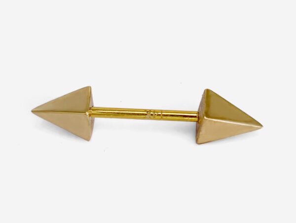 14K Real Gold 4 Side Spike Pyramid Barbell Piercing, Nipple Jewelry, Barbell Earrings - 16G Body Jewellery Straight Barbell Stud