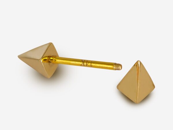 14K Real Gold 4 Side Spike Pyramid Barbell Piercing, Nipple Jewelry, Barbell Earrings - 16G Body Jewellery Straight Barbell Stud