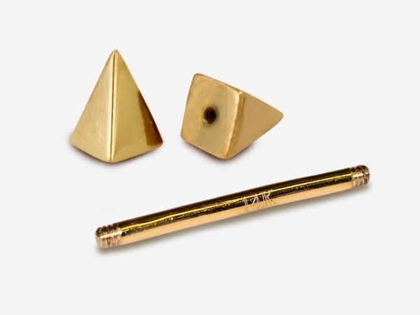 14K Real Gold 4 Side Spike Pyramid Barbell Piercing, Nipple Jewelry, Barbell Earrings - 16G Body Jewellery Straight Barbell Stud