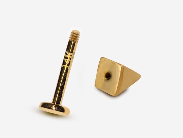 14K Gold Spike Labret Stud Lip Jewellery, Lip Piercing Tragus Earring - Pyramid Design - 16G Body Jewellery Gold Lip Bar