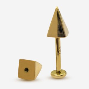 14K Gold Spike Labret Stud Lip Jewellery, Lip Piercing Tragus Earring - Pyramid Design - 16G Body Jewellery Gold Lip Bar