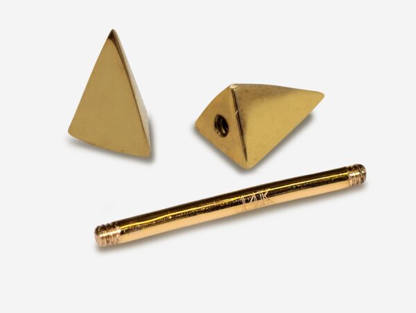 14K Real Gold 3 Side Spike Pyramid Nipple Jewelry, Barbell Piercing, Barbell Earrings - 16G Body Jewellery Straight Barbell Stud