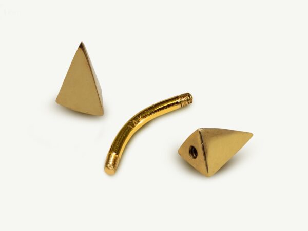 14K Gold Spike Pyramid Curved Barbell Piercing, Eyebrow Piercing, Cartilage Piercing, Belly Ring - 16G Body Jewellery Gold Bent Bar