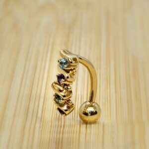 il_fullxfull.6136027492_8g8s 14K Solid Gold Reverse Belly Button Ring - Inverted Belly Ring, Belly Bar, Navel Jewellery with Moving joints parts and Precious Stones