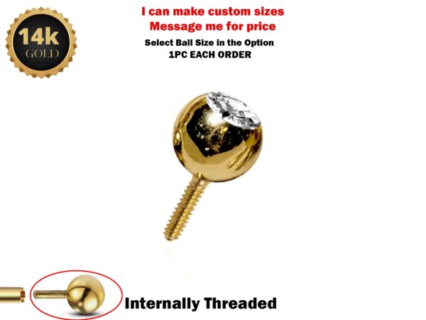 14K Solid Gold Piercing Balls Replacement for Internally Threaded Piercing Barbell, CBB, Curved Bar and Labrets