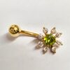 Solid Gold 14K Belly Button Rings - 14K Gold Flower Shape Belly Ring, Belly Bar, Navel Jewellery - Hand Made Body Jewellery Piercings