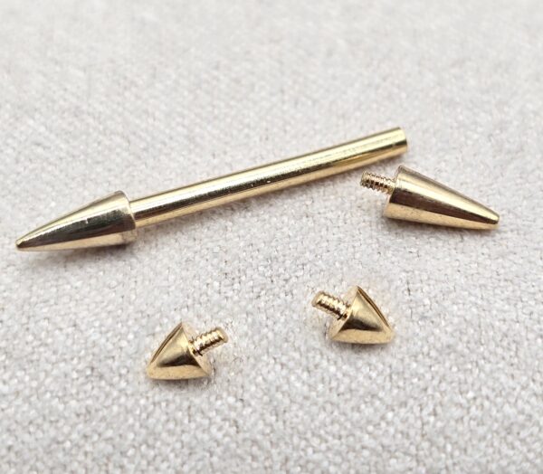 14K Solid Gold Internal Threaded Nipple Bar, Cone/Spike Barbell Piercing, Nose Bridge Barbell, Barbell Earrings