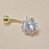 14K Gold Flower Belly Ring, Belly Button Rings, 14G Length 10mm , Belly Bar, Navel Jewellery - Hand Made Body Jewellery Piercings