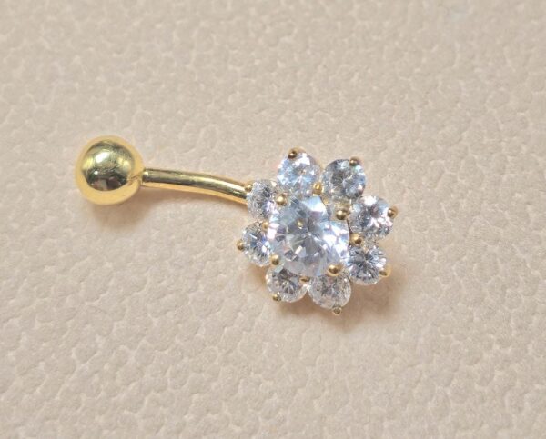 14K Gold Flower Belly Ring, Belly Button Rings, 14G Length 10mm , Belly Bar, Navel Jewellery - Hand Made Body Jewellery Piercings