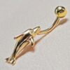 14K Gold Belly Ring - Dolphin Belly Bar, 14G Belly Button Piercing, Navel Jewellery -Hand Made Gold Body Jewellery Rings