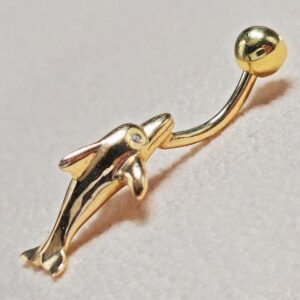 14K Gold Belly Ring - Dolphin Belly Bar, 14G Belly Button Piercing, Navel Jewellery -Hand Made Gold Body Jewellery Rings