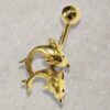 14K Gold Belly Bar, Button Ring - Two Dolphin Belly Bar, Belly Button Piercing, Navel Ring- 14G 10MM Hand Made Gold Body Jewellery