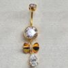 14K Gold Dangle Bow Belly Ring, 14G Crystal Belly Ring Length 10mm - Hand Made Body Jewellery Piercings