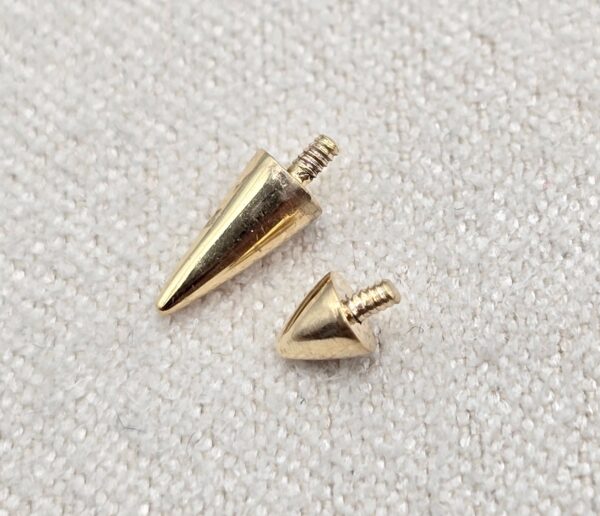 14K Solid Gold Internal Threaded Nipple Bar, Cone/Spike Barbell Piercing, Nose Bridge Barbell, Barbell Earrings