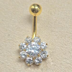 14K Gold Flower Belly Ring, Belly Button Rings, 14G Length 10mm , Belly Bar, Navel Jewellery - Hand Made Body Jewellery Piercings