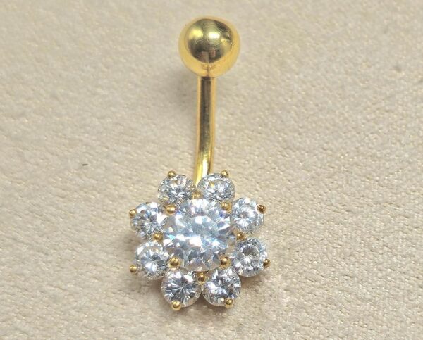 14K Gold Flower Belly Ring, Belly Button Rings, 14G Length 10mm , Belly Bar, Navel Jewellery - Hand Made Body Jewellery Piercings