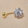 14K Gold Flower Belly Ring, Belly Button Rings, 14G Length 10mm , Belly Bar, Navel Jewellery - Hand Made Body Jewellery Piercings