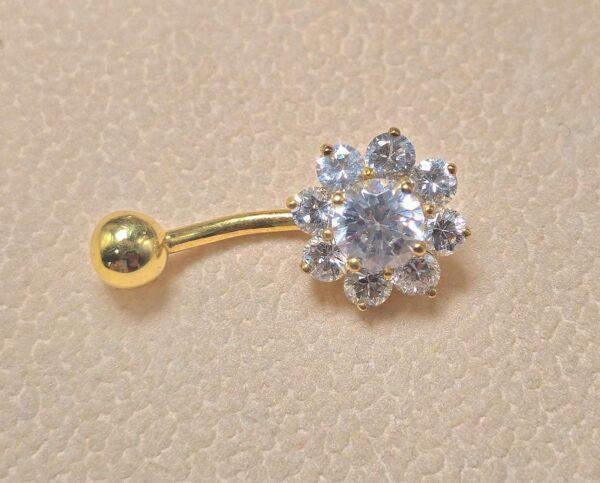 14K Gold Flower Belly Ring, Belly Button Rings, 14G Length 10mm , Belly Bar, Navel Jewellery - Hand Made Body Jewellery Piercings