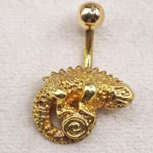 14KSolid Gold Belly Bar, Button Ring, Chameleon Lizard Belly Bar, Gold Belly Button Ring- Hand Made Body Jewellery Piercings