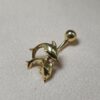 14K Gold Belly Bar, Button Ring - Two Dolphin Belly Bar, Belly Button Piercing, Navel Ring- 14G 10MM Hand Made Gold Body Jewellery