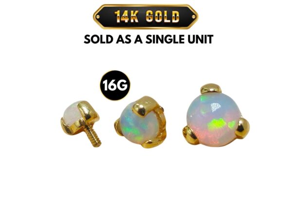 14K Gold Prong Set Opal Loose parts Replacement ball Piercing for internally threaded piercing Barbells, Labrets, Horseshoe Ring