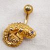 14KSolid Gold Belly Bar, Button Ring, Chameleon Lizard Belly Bar, Gold Belly Button Ring- Hand Made Body Jewellery Piercings