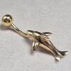 14K Gold Belly Ring - Dolphin Belly Bar, 14G Belly Button Piercing, Navel Jewellery -Hand Made Gold Body Jewellery Rings