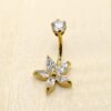 14K Solid Gold Flower Belly Bar, Button Ring, Top Crown with Gem Crystal Belly Button Rings, Navel Jewellery - Hand Made Body Jewellery