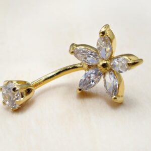 il_fullxfull.6351060721_bo9l 14K Solid Gold Flower Belly Bar, Button Ring, Top Crown with Gem Crystal Belly Button Rings, Navel Jewellery - Hand Made Body Jewellery