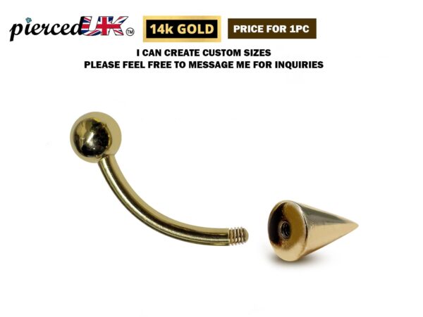 14K Solid Gold Spike Vertical Labret Stud Lip Piercing Curved Barbell - Gold Body Jewellery for Eyebrows and Ear Piercings- 1pc Each Order