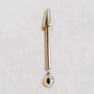 14K Solid Gold Spike Barbell Piercing, Cartilage Helix Piercing - Internally threaded - Body Piercing Also for Nipple Bar