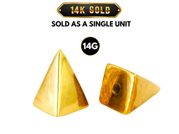 14K Solid Gold Loose Part Replacement 4-Sided Pyramid End, 14G Barbell Piercing, Eyebrow, Cartilage, Labret Studs and Belly Piercing Jewelry