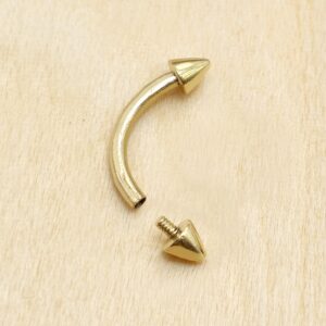 Spike Eyebrow Piercing Jewellery 14K Solid Gold Internally Threaded Curved Barbell - 1pc Each Order