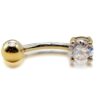 14K Gold Belly Bar, Rook Piercing 16G Curved Bar with Crystal Navel Ring, Cartilage Earring - 1pc each order - Also in White and Rose Gold