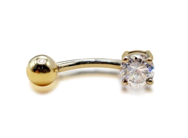 14K Gold Belly Bar, Rook Piercing 16G Curved Bar with Crystal Navel Ring, Cartilage Earring - 1pc each order - Also in White and Rose Gold