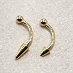 14K Solid Gold Spike Vertical Labret Stud Lip Piercing Curved Barbell - Gold Body Jewellery for Eyebrows and Ear Piercings- 1pc Each Order